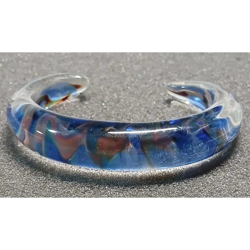 Murano Art Glass Bangle Blue Pink Red Swirl Clear Handblown Small 2.25"